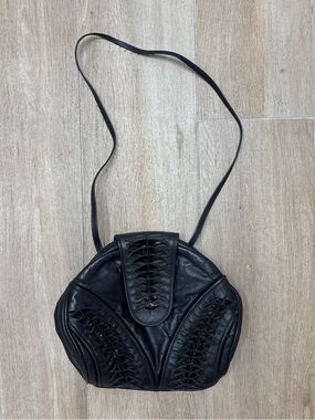 Black Leather Woven-Panel Crossbody Bag